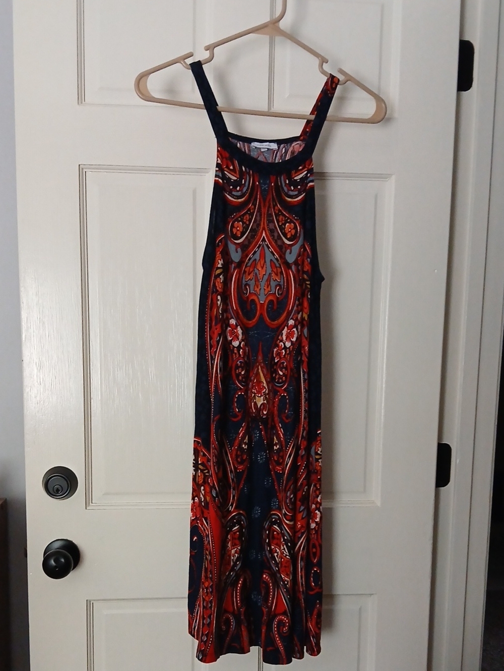 Women’s Navy and Red Printed Mid-Maxi Dress